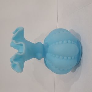 Fenton Beaded Double Crimped Powder Blue Glass Mellon Vase, 6 1/4"H, EC